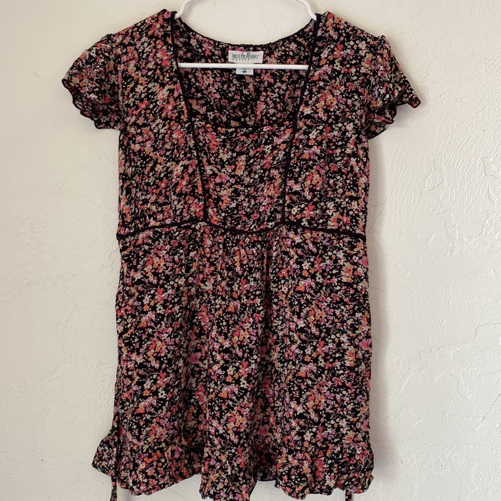 Motherhood Maternity Floral Blouse - Black and Pink